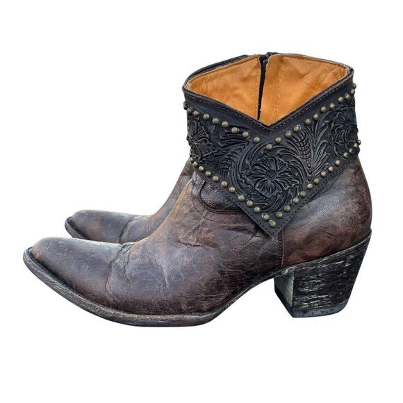 Old Gringo Mini Belinda Brown Leather Studded Ankle Boot Western Women Size 9 B - Picture 2 of 10